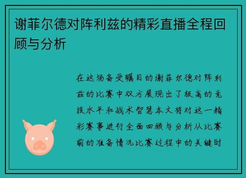 谢菲尔德对阵利兹的精彩直播全程回顾与分析