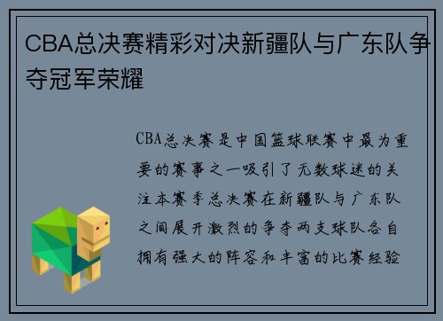 CBA总决赛精彩对决新疆队与广东队争夺冠军荣耀