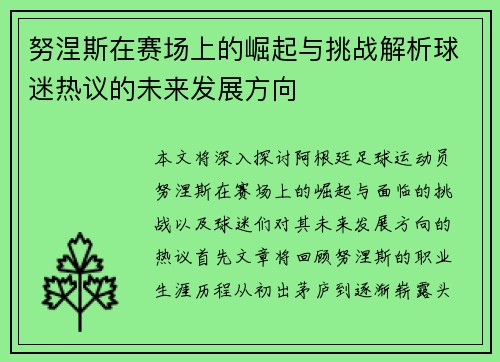 努涅斯在赛场上的崛起与挑战解析球迷热议的未来发展方向